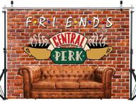 sjoloon central perk theme backdrop: red brick wall, retro pub sofa, and coffee for friends birthday party decoration and photoshoot (11840, 7x5ft) - ideal for 80s and 90s-themed parties logo