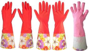 img 4 attached to Large 2 Pairs of Waterproof Kitchen Rubber Cleaning Gloves with Warm Lining - Household, Thickened PU, Dishwashing Latex Glove