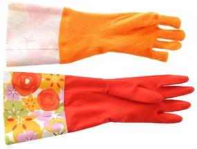 img 2 attached to Large 2 Pairs of Waterproof Kitchen Rubber Cleaning Gloves with Warm Lining - Household, Thickened PU, Dishwashing Latex Glove