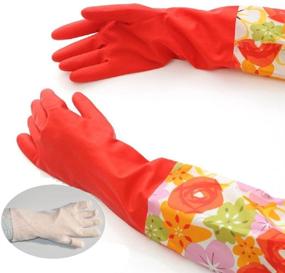 img 3 attached to Large 2 Pairs of Waterproof Kitchen Rubber Cleaning Gloves with Warm Lining - Household, Thickened PU, Dishwashing Latex Glove