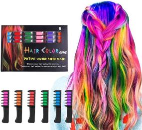 img 4 attached to Hair Chalk Comb LAWOHO 6 Colors Temporary Hair Dye Marker Set for Girls Kids Adults for Halloween Christmas Birthday, Ideal Gift for 8-12 Years Old, Party, Cosplay