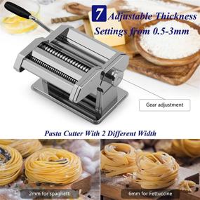 img 2 attached to Adjustable Stainless Steel Pasta Maker Machine with Aluminum Alloy Rollers and Cutter - 7 Thickness Settings for Homemade Spaghetti, Fresh Dough Rolling Press Kit and Noodle Making Tools