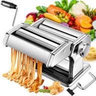 adjustable stainless steel pasta maker machine with aluminum alloy rollers and cutter - 7 thickness settings for homemade spaghetti, fresh dough rolling press kit and noodle making tools logo