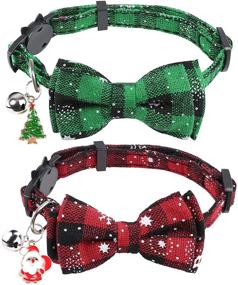 img 4 attached to Charming Christmas Cat Collar Set with Bell, Bow, and Breakaway Bowtie – Perfect for Kittens, Puppies, and Small Dogs