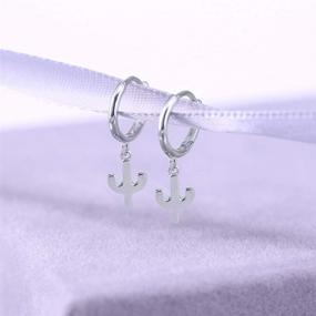 img 3 attached to 🌵 Cute Cactus Small Cartilage Hoop Earrings With Tiny Charm Dangle Drop - 925 Sterling Silver Minimalist Huggie Hoops for Women & Teen Girls - Sensitive Ear Gifts for Daughter's Birthday