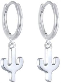 img 4 attached to 🌵 Cute Cactus Small Cartilage Hoop Earrings With Tiny Charm Dangle Drop - 925 Sterling Silver Minimalist Huggie Hoops for Women & Teen Girls - Sensitive Ear Gifts for Daughter's Birthday