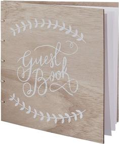 img 2 attached to Ginger Ray Wooden Wedding Guestbook: Boho, White Script Font, 32 Pages for Memorable Moments