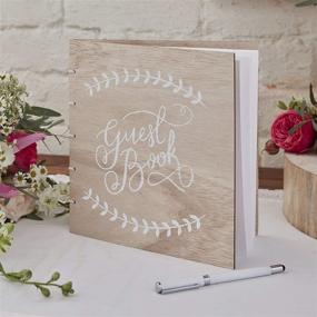 img 3 attached to Ginger Ray Wooden Wedding Guestbook: Boho, White Script Font, 32 Pages for Memorable Moments