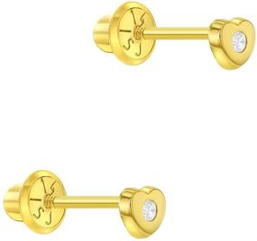 img 3 attached to 💛 Charming 14k Yellow Gold Heart CZ Screw Back Earrings for Baby Girls - Elegant & Adorable Locking Back Studs for Little Ones