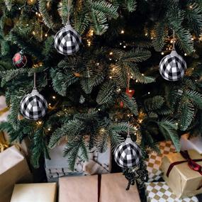 img 1 attached to 🎃 Deloky 16Pcs Buffalo Plaid Fabric Ball- 2.16 Inch Small Christmas Fabric Wrapped Balls for Halloween Party Decor Christmas Tree Decoration Supplies (Black & White)