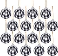 🎃 deloky 16pcs buffalo plaid fabric ball- 2.16 inch small christmas fabric wrapped balls for halloween party decor christmas tree decoration supplies (black & white) логотип