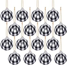 img 4 attached to 🎃 Deloky 16Pcs Buffalo Plaid Fabric Ball- 2.16 Inch Small Christmas Fabric Wrapped Balls for Halloween Party Decor Christmas Tree Decoration Supplies (Black & White)