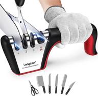 🔪 longzon 4-in-1 knife sharpener set with cut-resistant glove, genuine polish blades, premium kitchen sharpener for ceramic and steel knives, scissors logo