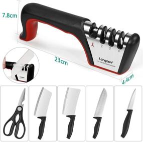 img 1 attached to 🔪 Longzon 4-in-1 Knife Sharpener Set with Cut-Resistant Glove, Genuine Polish Blades, Premium Kitchen Sharpener for Ceramic and Steel Knives, Scissors