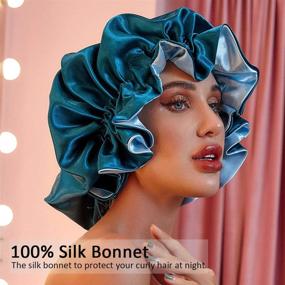 img 3 attached to 💙 Hole Blue Satin Bonnet: The Perfect Silk Sleep Cap for Curly Hair - Ideal Hair Bonnet for Black Women