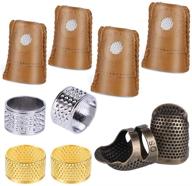 🧵 10-piece thimble and finger protector set: metal thimble in 3 colors + 4 leather finger protectors | adjustable finger shield ring for effective sewing and stitching finger protection logo