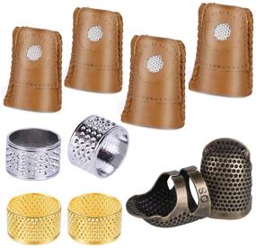 img 4 attached to 🧵 10-Piece Thimble and Finger Protector Set: Metal Thimble in 3 Colors + 4 Leather Finger Protectors | Adjustable Finger Shield Ring for Effective Sewing and Stitching Finger Protection