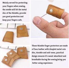 img 2 attached to 🧵 10-Piece Thimble and Finger Protector Set: Metal Thimble in 3 Colors + 4 Leather Finger Protectors | Adjustable Finger Shield Ring for Effective Sewing and Stitching Finger Protection