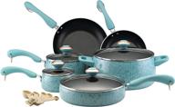 набор столовых приборов paula deen signature nonstick cookware set - коллекция aqua speckle - 15 предметов премиум качества логотип