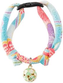 img 3 attached to 🐱 Necoichi Chirimen Cat Collar: Stylish Baby Blue Design with Clover Bell