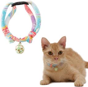 img 4 attached to 🐱 Necoichi Chirimen Cat Collar: Stylish Baby Blue Design with Clover Bell