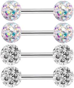 img 2 attached to 🥼 ZHIYAOR Crystal Studs Nipple Rings Piercing Barbell 14G Surgical Steel Pairs - Anti-allergy & Never Fall Out