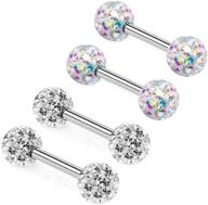 🥼 zhiyaor crystal studs nipple rings piercing barbell 14g surgical steel pairs - anti-allergy & never fall out logo