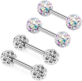 img 4 attached to 🥼 ZHIYAOR Crystal Studs Nipple Rings Piercing Barbell 14G Surgical Steel Pairs - Anti-allergy & Never Fall Out