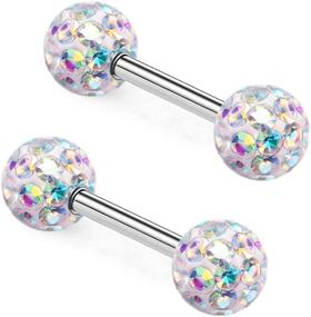 img 1 attached to 🥼 ZHIYAOR Crystal Studs Nipple Rings Piercing Barbell 14G Surgical Steel Pairs - Anti-allergy & Never Fall Out