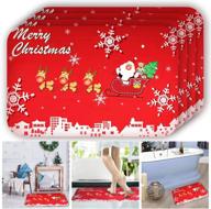 🎄 christmas 4pcs christmas rugs with snowflakes and christmas elk design - non-slip, soft doormat for indoor and outdoor home decoration - size 15.7x23.7 inch - includes 2 christmas bracelets as a gift логотип