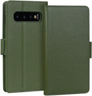 📱 fyy samsung galaxy s10+ plus 6.4" luxury cowhide leather wallet case with rfid blocking, handmade flip folio case featuring kickstand function and card slots for galaxy s10+ plus - green logo