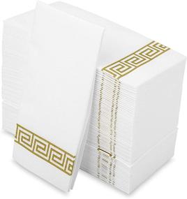 img 4 attached to 🌟 Gold Design 100-Pack Decorative Hand Towels - Disposable Linen-Feel Guest Napkins for Formal Dinners, Anniversaries, Weddings - Ideal for Tables, Guestrooms, Restrooms - 8.5x4-Inch Folded Size