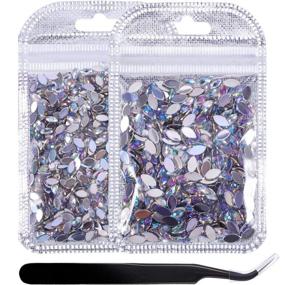 img 3 attached to 💎 2000 Pieces AB Rhinestones Flat Back with Tweezer - Shiny Horse Eye Nail Rhinestones for Nail Supplies Crafts - Rhinestones Gems Decorations