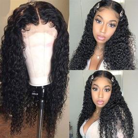 img 1 attached to 👩 Fellow 13x4 Curly Lace Front Wigs Human Hair Pre Plucked Brazilian Virgin Kinky Curly Human Hair Wigs with Baby Hair 150% Density Wet and Wavy Lace Frontal Wig for Black Women Natural 20 Inch - Enhanced SEO-friendly Product Name