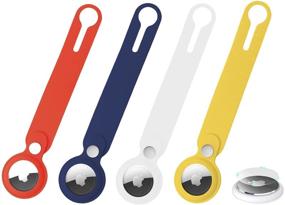 img 4 attached to 🔒 Secure and Stylish: (4 Pack) Apple AirTag Silicone Loop Case Key Ring with Scratch Protector Film by exocat