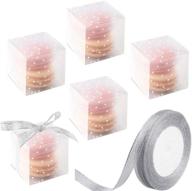 🎁 ocmoiy matte clear favor boxes with silver ribbons - pack of 50: ideal for birthdays, baby showers, weddings, and individual macaron packaging logo