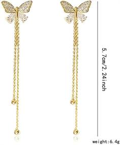 img 3 attached to 🦋 DIYANMMY Boho Elegant Butterfly Tassel Earrings: Gold Long Hoop Chain Drop, Vintage Shell Crystal Earrings perfect as Valentine's Gift for Women and Girls