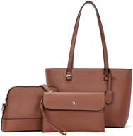 👜 bromen women's designer tote bag: stylish 3pc handbag set - shoulder satchel purse collection logo