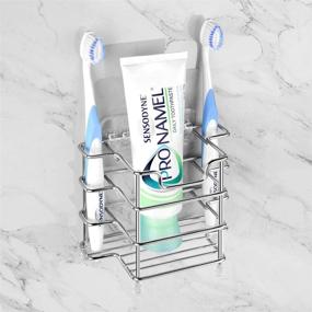 img 4 attached to 🦷 Stainless Steel Toothbrush Holder Wall Mount for Bathroom and Shower - Organizing Stand for Electric Toothbrush, Toothpaste, Razor - Self Adhesive Wallmount/Countertop with 3 Slots