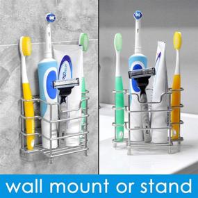 img 2 attached to 🦷 Stainless Steel Toothbrush Holder Wall Mount for Bathroom and Shower - Organizing Stand for Electric Toothbrush, Toothpaste, Razor - Self Adhesive Wallmount/Countertop with 3 Slots