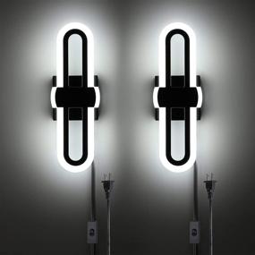 img 2 attached to Leelike Modern Wall Sconces Set of 2 - Plug-in Wall Lighting, Cool White 6000K, 900 Lumens, Acrylic Wall Lamp with On/Off Switch and 6 Ft Cord