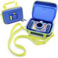 blue travel camera case for vtech kidizoom camera and accessories with shoulder strap, padded interior divider - casematix logo