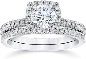 img 4 attached to 💍 White Gold Engagement Wedding Ring Set with 5/8 Carat Cushion Halo Diamond