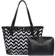 👜 stylish clear tote bags: chevron stripe shoulder handbag with interior pocket logo