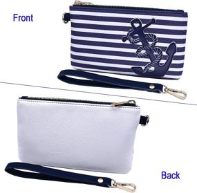 img 3 attached to 👜 Stylish PU Leather Anchor Purse: Compact 8.5"x5.0" Wristlet Bag with Zip Coin Pouch for Smart Phones & Keys
