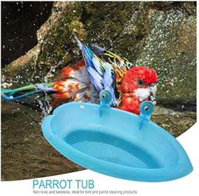 img 1 attached to 🐦 SHINYLYL Hanging Bird Bath Tub: Bowl Basin Birdbath Toy for Parrot Budgie Parakeet Cockatiel Cage - Water Shower & Food Feeder with Mirror (Blue)