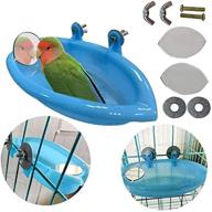 🐦 shinylyl hanging bird bath tub: bowl basin birdbath toy for parrot budgie parakeet cockatiel cage - water shower & food feeder with mirror (blue) logo