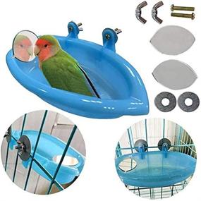 img 4 attached to 🐦 SHINYLYL Hanging Bird Bath Tub: Bowl Basin Birdbath Toy for Parrot Budgie Parakeet Cockatiel Cage - Water Shower & Food Feeder with Mirror (Blue)