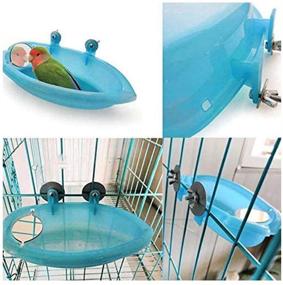 img 2 attached to 🐦 SHINYLYL Hanging Bird Bath Tub: Bowl Basin Birdbath Toy for Parrot Budgie Parakeet Cockatiel Cage - Water Shower & Food Feeder with Mirror (Blue)