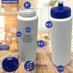 img 3 attached to 🥤 CSBD 32oz Sports Water Bottles - Reusable BPA-Free Plastic, Leakproof Pull Top Spout, Customizable for Business Branding, Fundraisers, Fitness - White Bottle with Blue Lid (Pack of 4)